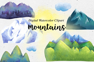 Watercolor mountains summer clipart