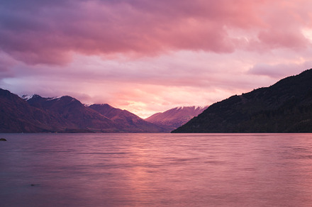 Beautiful pink sunset and mountains, a Nature Photo by remi + tori