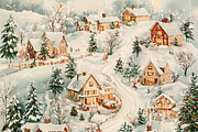 Watercolor Cozy Christmas Village, a Background Graphic by Printable Treasure (Thumbnail 9 of 9)