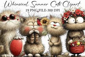 Whimsical Summer Cats Clipart, an Illustration by Libby Wishes