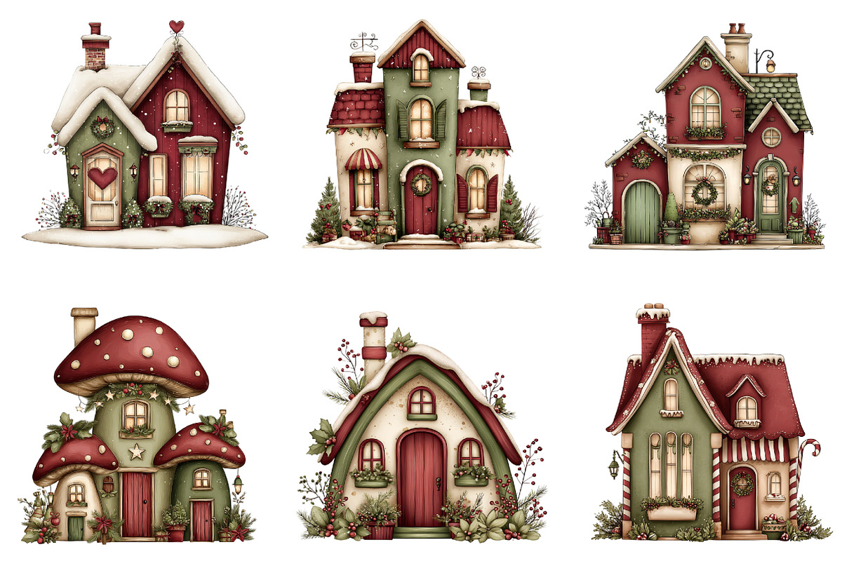 Whimsical Christmas House Clipart, an Illustration by designcity5 (Photo 2 of 5)