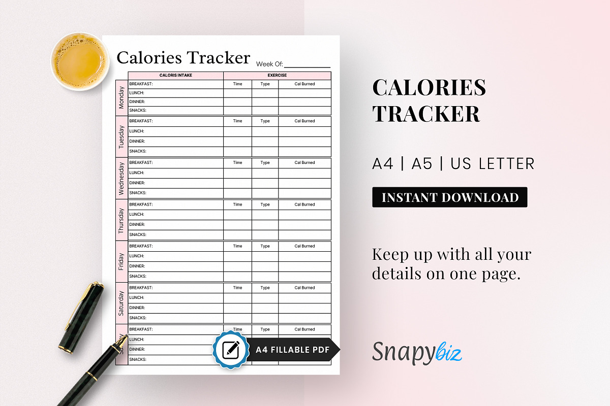 Calorie Counting, Calorie Tracker, a Print Template by Snapybiz