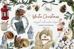 Watercolor clipart - White Christmas