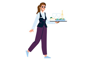 Waitress carrying tray with wine and, a Food Illustration by pikepicture
