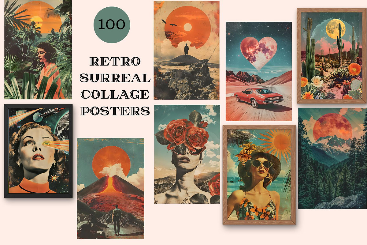 Retro Surreal Collage Posters, a Background Graphic by Amiraliya (Photo 1 of 9)