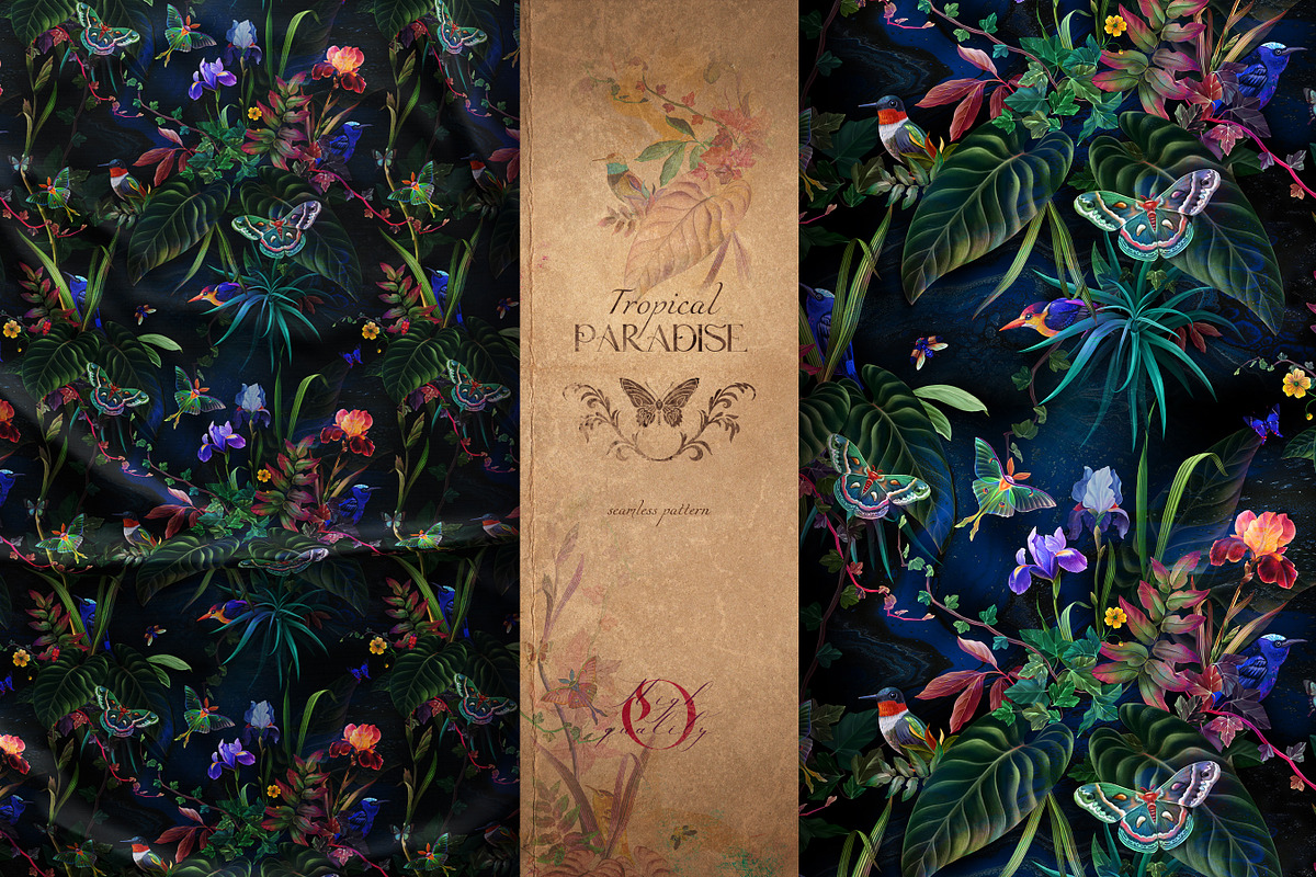 Tropical paradise. Midnight green, a Pattern Graphic by OlgaSoi007 (Photo 7 of 8)