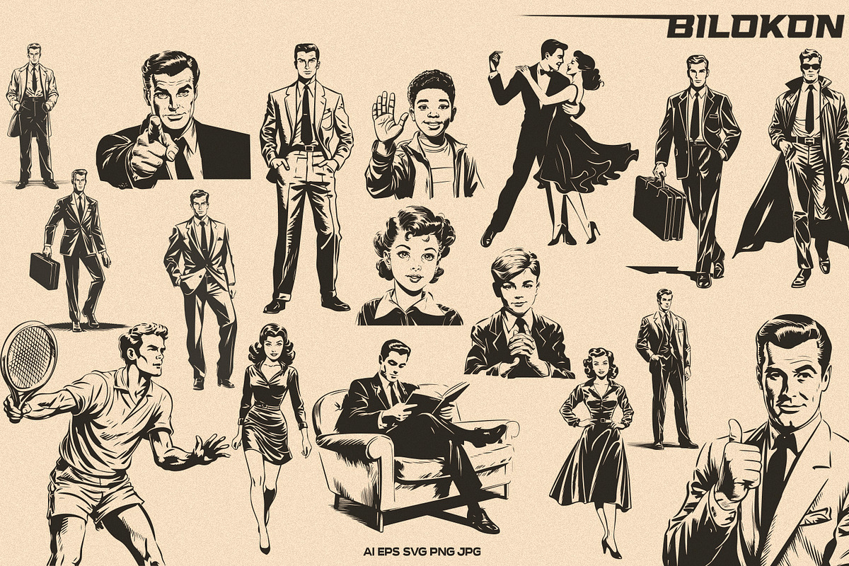 Vintage People Vector Pack, a Person Illustration by Bilokon (Photo 4 of 6)