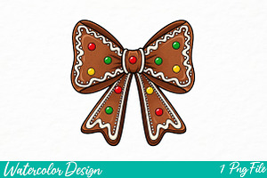 Christmas Cookie Bow PNG, an Illustration by Watercolor design