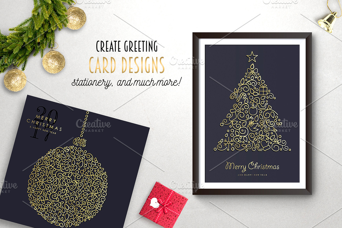 Christmas Gold Line Art Set, a Graphic by Cienpies Design (Photo 3 of 7)