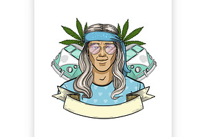 Hand drawn sketch hippie man 8