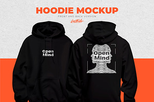 Hoodie Mock Up Black Front and Back