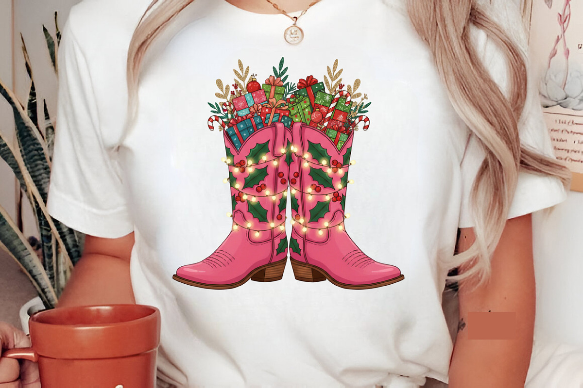 Pink Christmas Western Cowboy Boots, an Illustration by Designking (Photo 3 of 4)