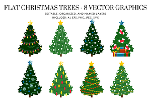 Flat Christmas Trees - 8 vectors