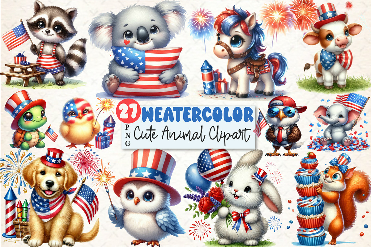 4th of July Animal Clipart, an Illustration by Rose Art (Photo 1 of 4)