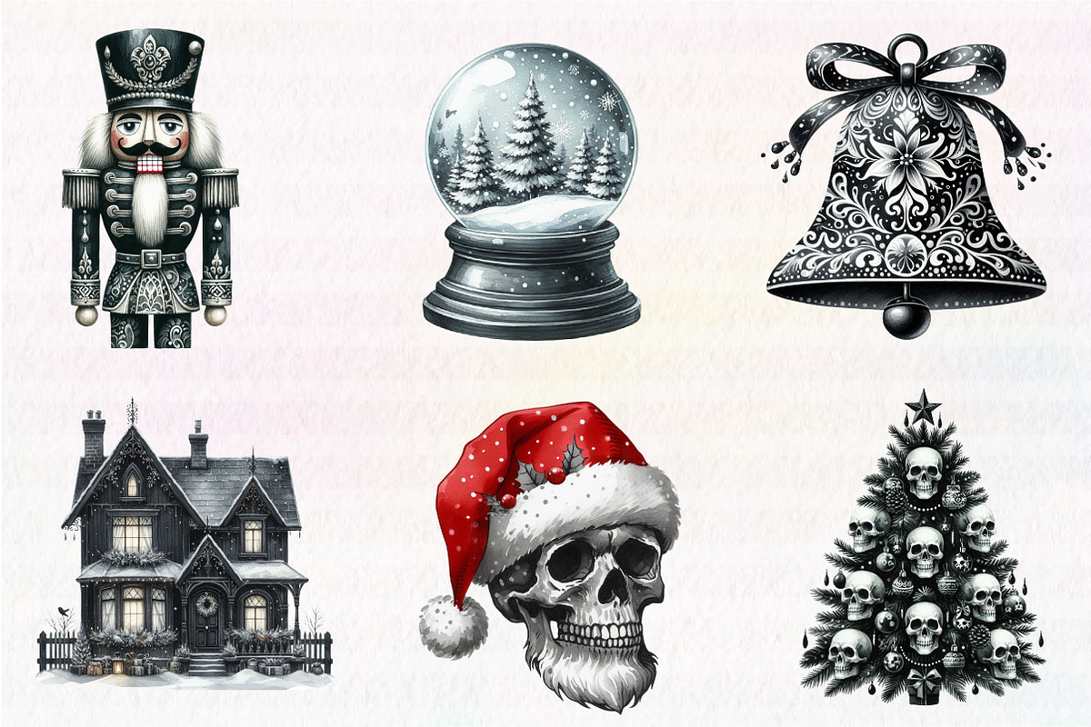 Watercolor Gothic Christmas Clipart, an Illustration by CreationArt (Photo 2 of 7)