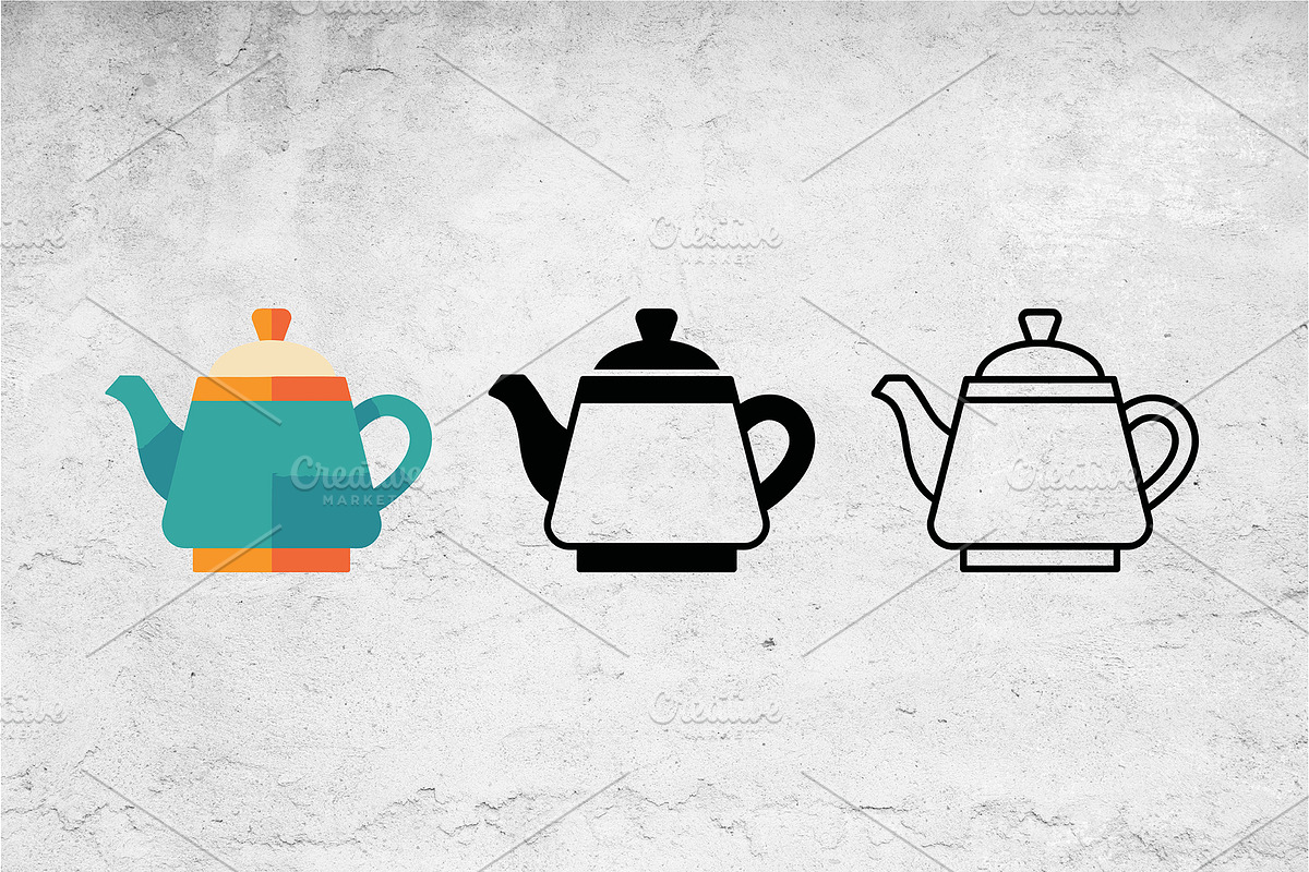 Flat Glyph Outline Teapot Icon Set, an Outline Icon by Artonix (Photo 2 of 2)