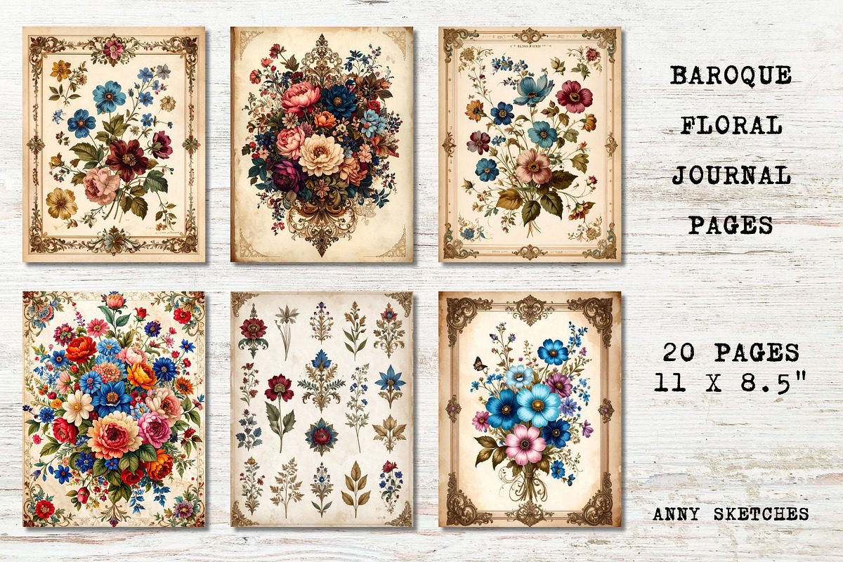 Vintage Floral Junk Journal Pages, a Background Graphic by Anna Design ...