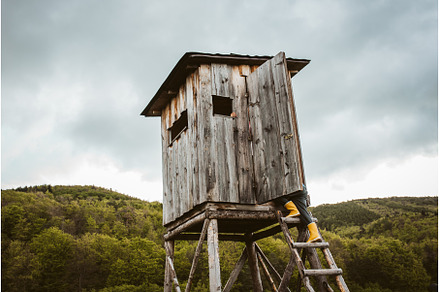 Boy on ladder of hunting blind, a Sports & Recreation Photo by HalfPoint