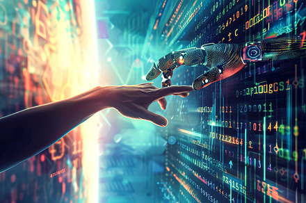 Human and AI Hand Interaction, a Technology Photo by Ocean Digital Art