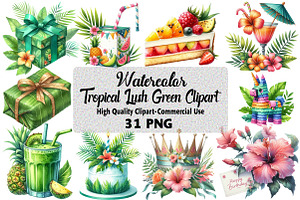 Tropical Lush Green Birthday Clipart, an Illustration by Daily.Designs