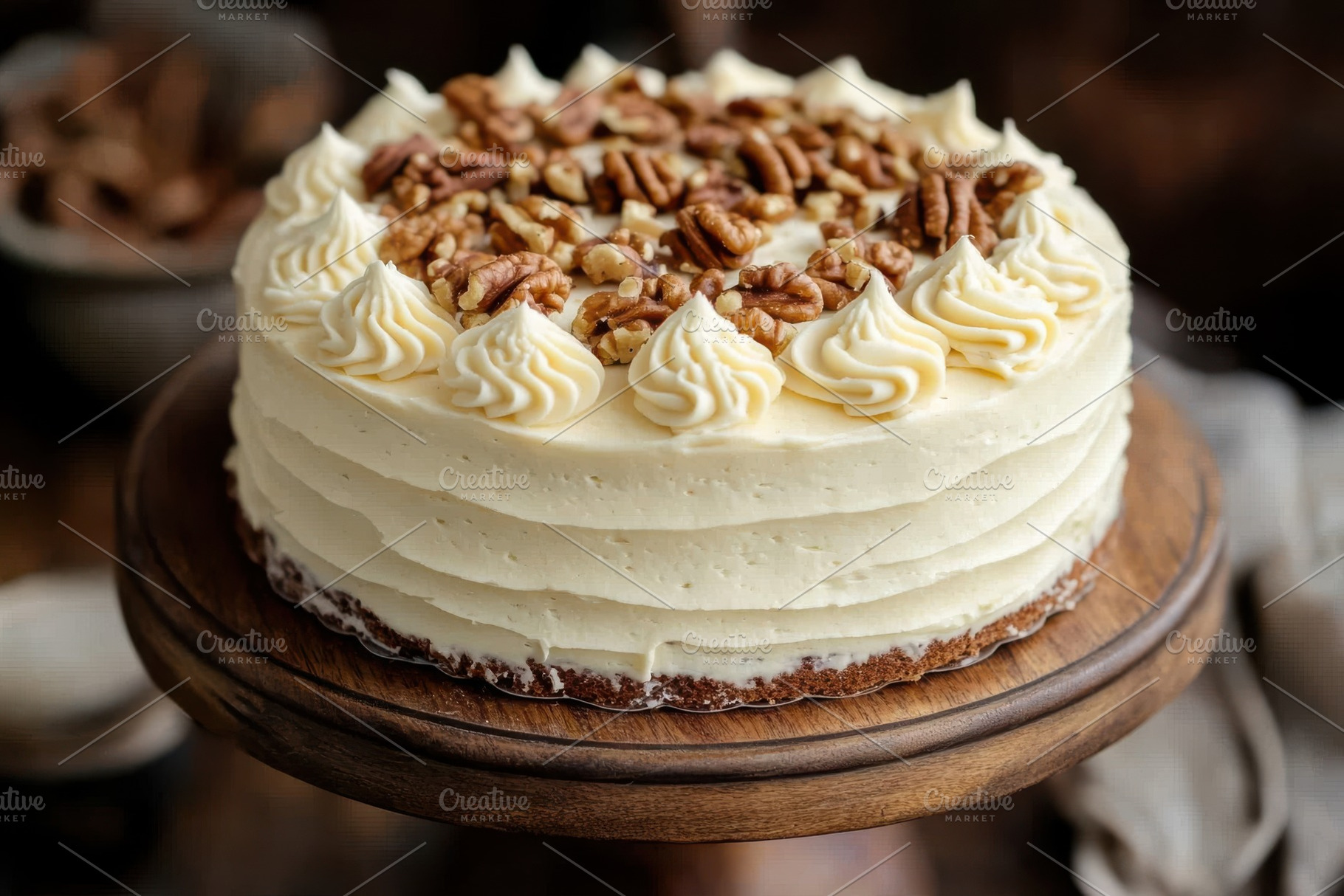 Delicious Pecan Cake Creamy Frosting, a Background Photo by Pixeness