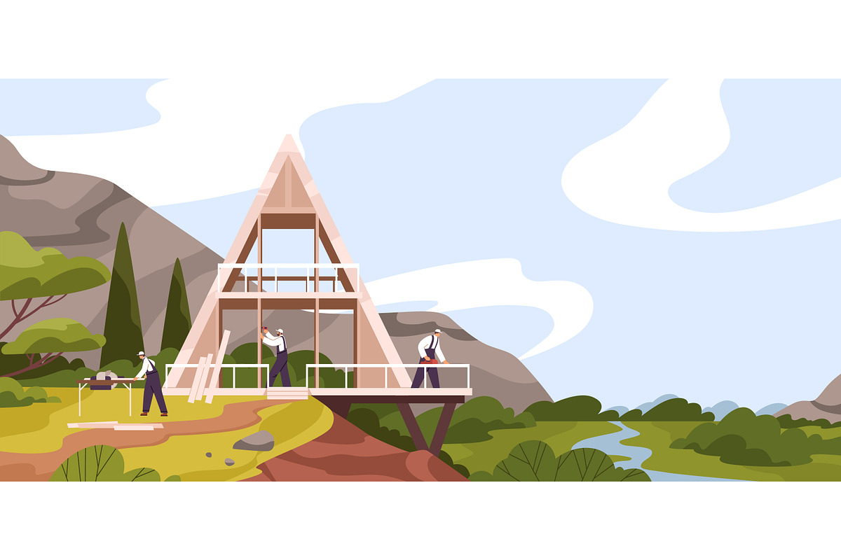 Builders constructing modern houses, a Person Illustration by Good Studio (Photo 2 of 5)