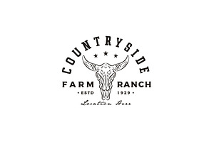 Vintage Bull Cow Western Farm Logo