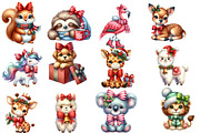 Cute Animal Christmas with Bow Clipa, an Illustration by Designworld (Thumbnail 2 of 5)