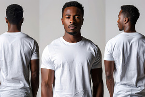 Collage of Man in Stylish White T-Shirt from Different Angles, a Photo by AS photostudio