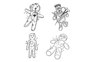 Voodoo Doll Set Sketch Vector