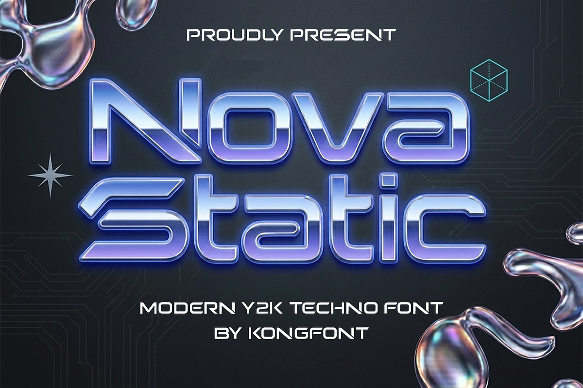 Nova Static - Modern Y2K Techno Font, a Handwritten Font by overlaytemplates (Photo 1 of 5)