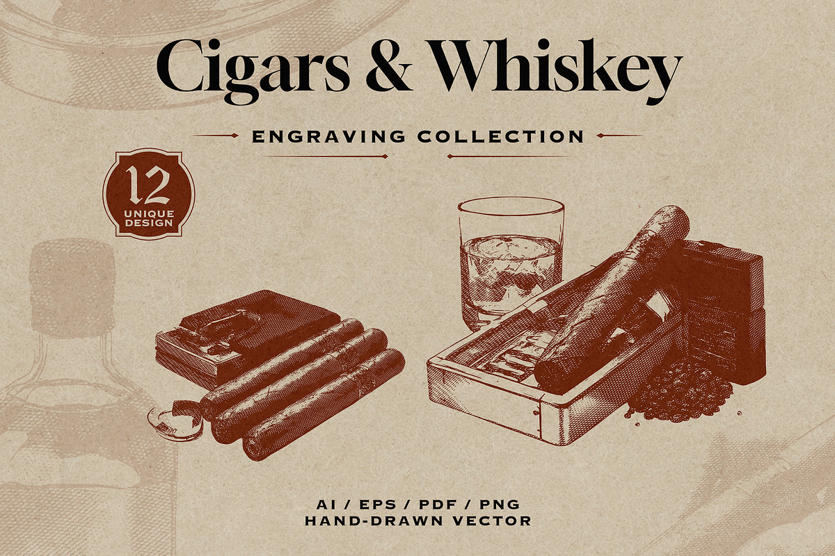 Cigars & Whiskey Vintage Engraving, an Object Graphic by Kaizla03 (Photo 1 of 4)