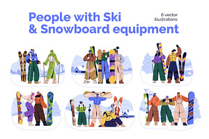 People with ski and snowboard set, a Sport Illustration by Good Studio