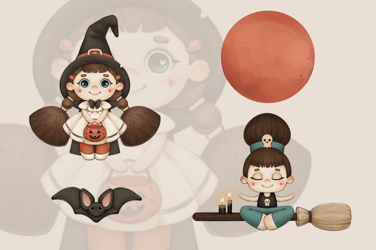 Cute Little Witches – Halloween PNG, an Illustration by designs.svkl (Photo 3 of 4)