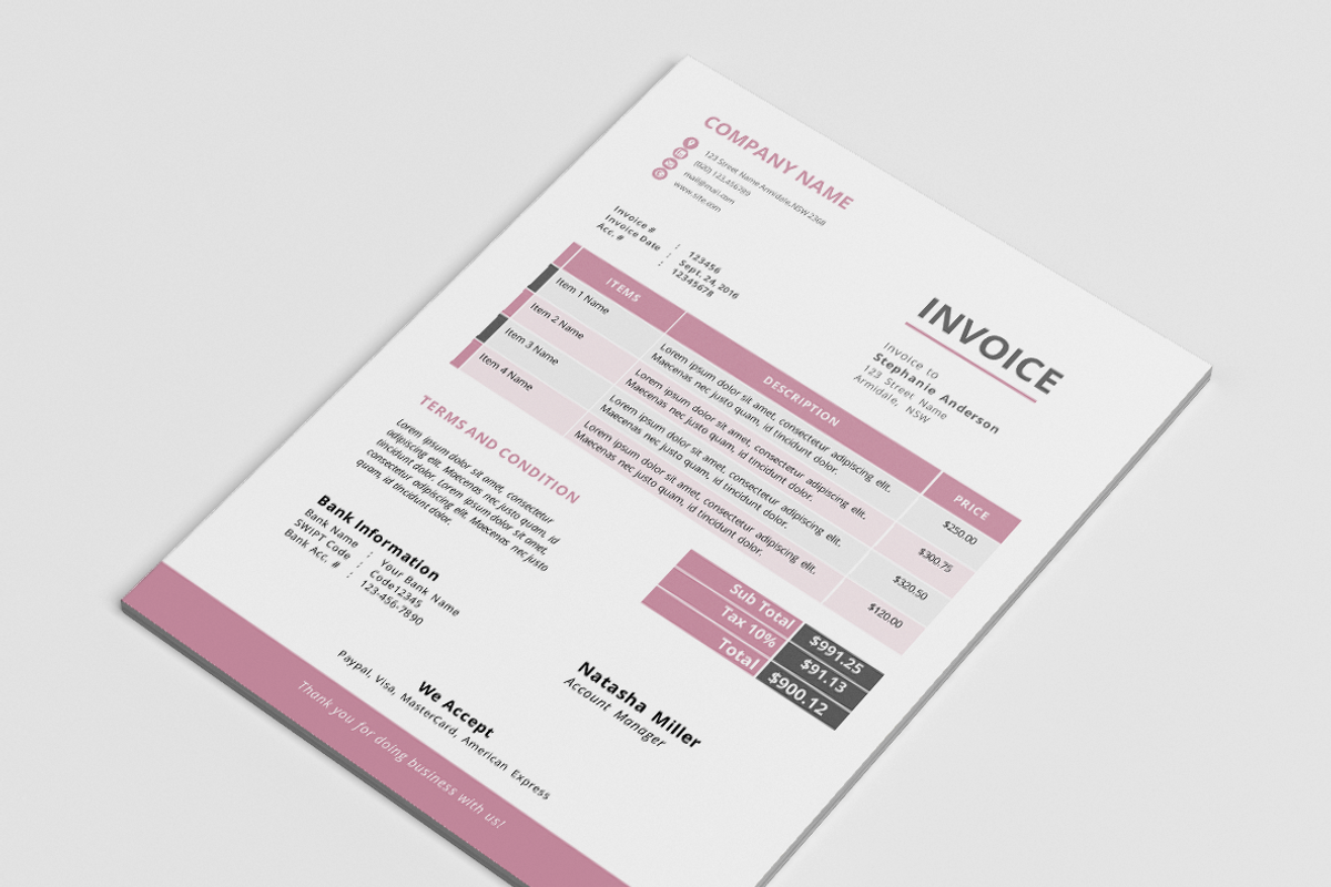 Clean docx Word corporate invoice, a Stationery Template by Inkpower (Photo 1 of 6)