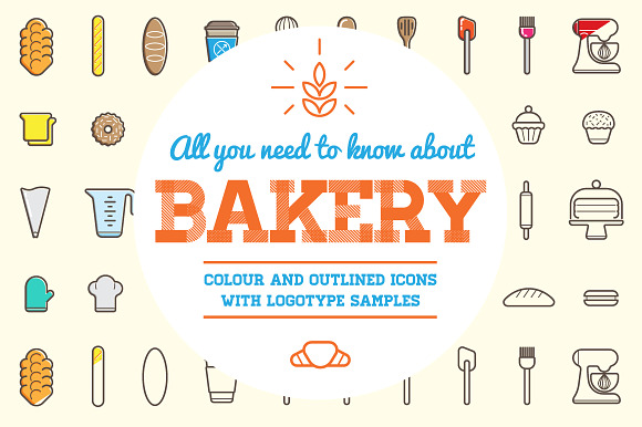 Awesome Bakery Icons And Logo Set