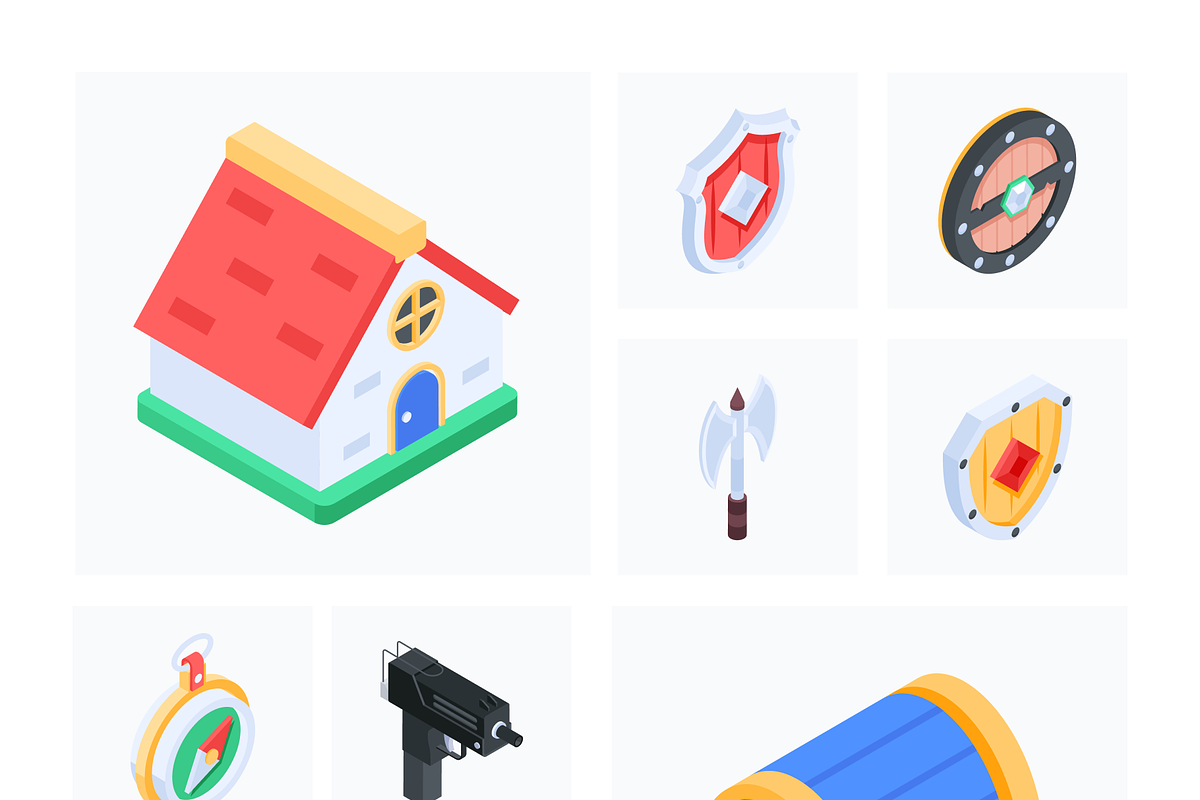 Game Weapon Isometric Icon Set, a Duotone Icon by Vectors Market (Photo 5 of 10)