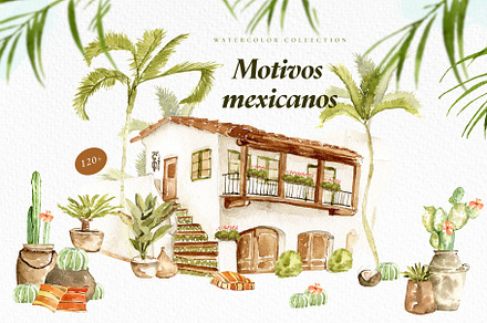 Watercolor mexican houses clipart