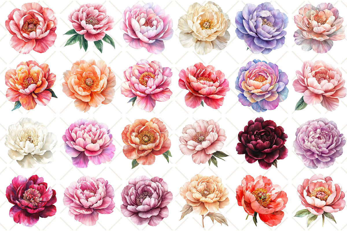 Watercolor Peony Flower Clipart, an Illustration by Black Bird Studio (Photo 2 of 5)