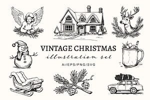 Vintage Christmas Illustration Set