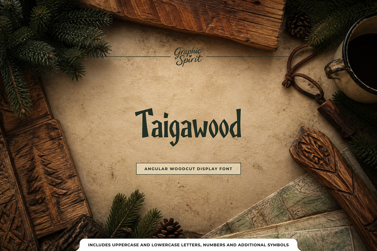 Taigawood Rustic Woodcut Font, a Sans Serif Font by Graphic Spirit (Photo 1 of 8)