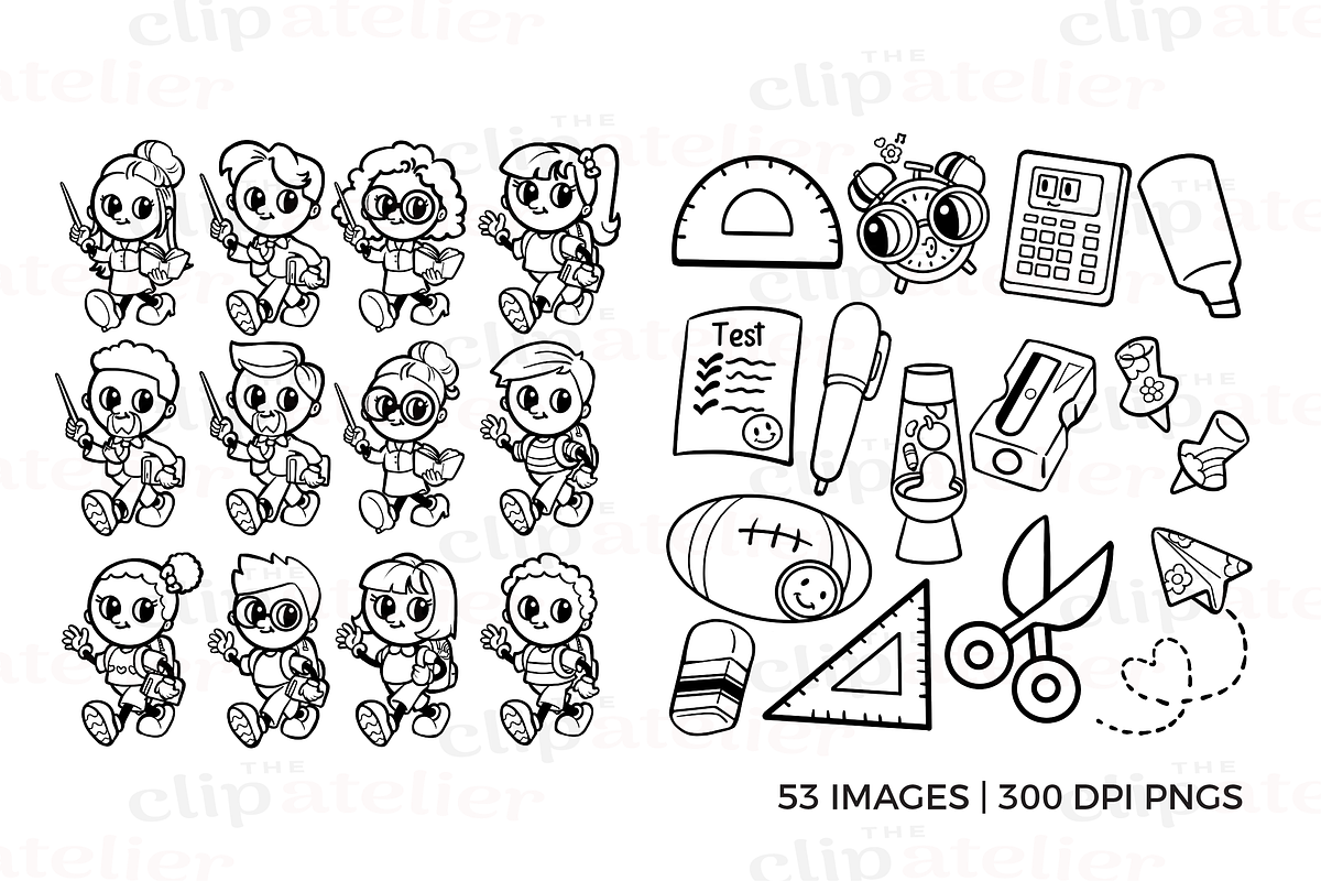 Retro Back to School Line Art, an Illustration by TheClipAtelier (Photo 3 of 4)