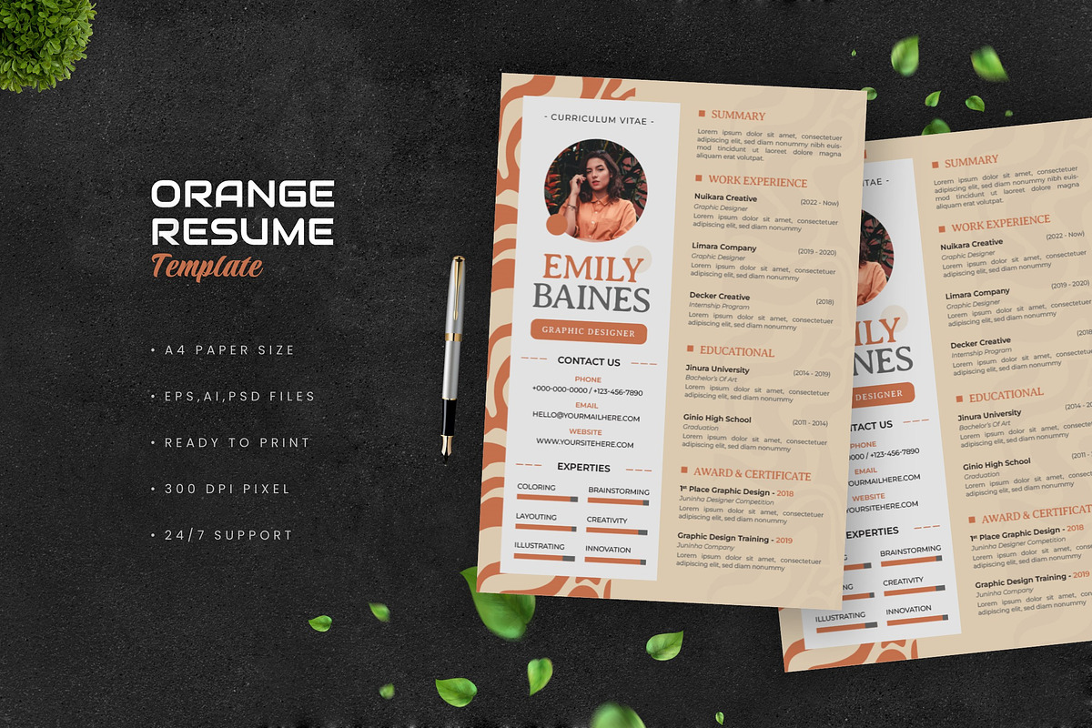 Orange Creative Resume, a Resume Template by Esensifiksi.studio