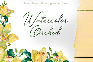 Watercolor yellow orchid blooms