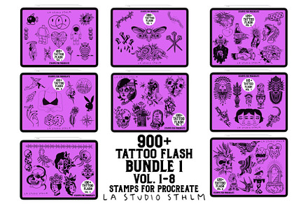BUNDLE 1 - Tattoo Flash - Stamp Sets, a Brush Add-On by LA Studio Sthlm