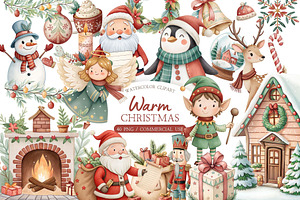 Warm Christmas Watercolor Clipart, an Illustration by MockupWizard
