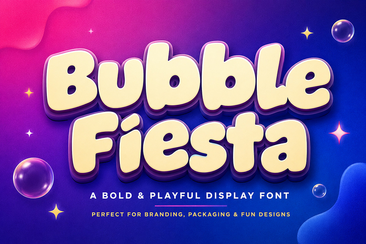 Bubble Fiesta – Bold Display Font, a Script Font by Wow Magic (Photo 1 of 5)