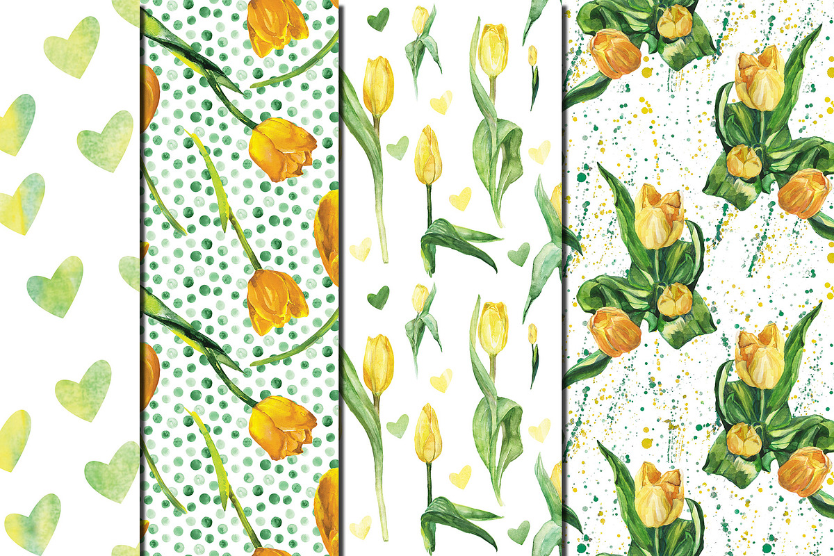 Watercolor Yellow tulips patterns, a Pattern Graphic by DollyPotterson (Photo 4 of 6)