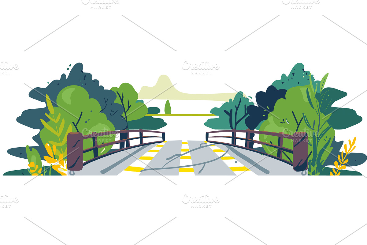 Cartoon wooden bridge crossing over, an Illustration by Vectorstockersland