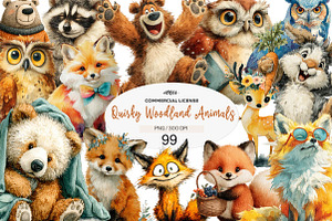 Quirky Woodland Animals Clipart, a Seasonal Illustration by CreationArt